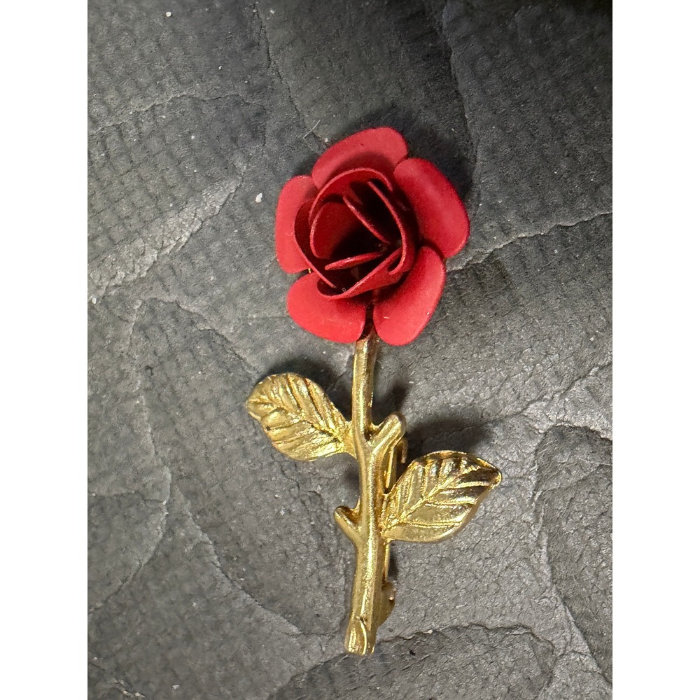 Rose Brooch Pin Retro Floral Vintage Jewelry Gold Tone Lapel Valentine Gift